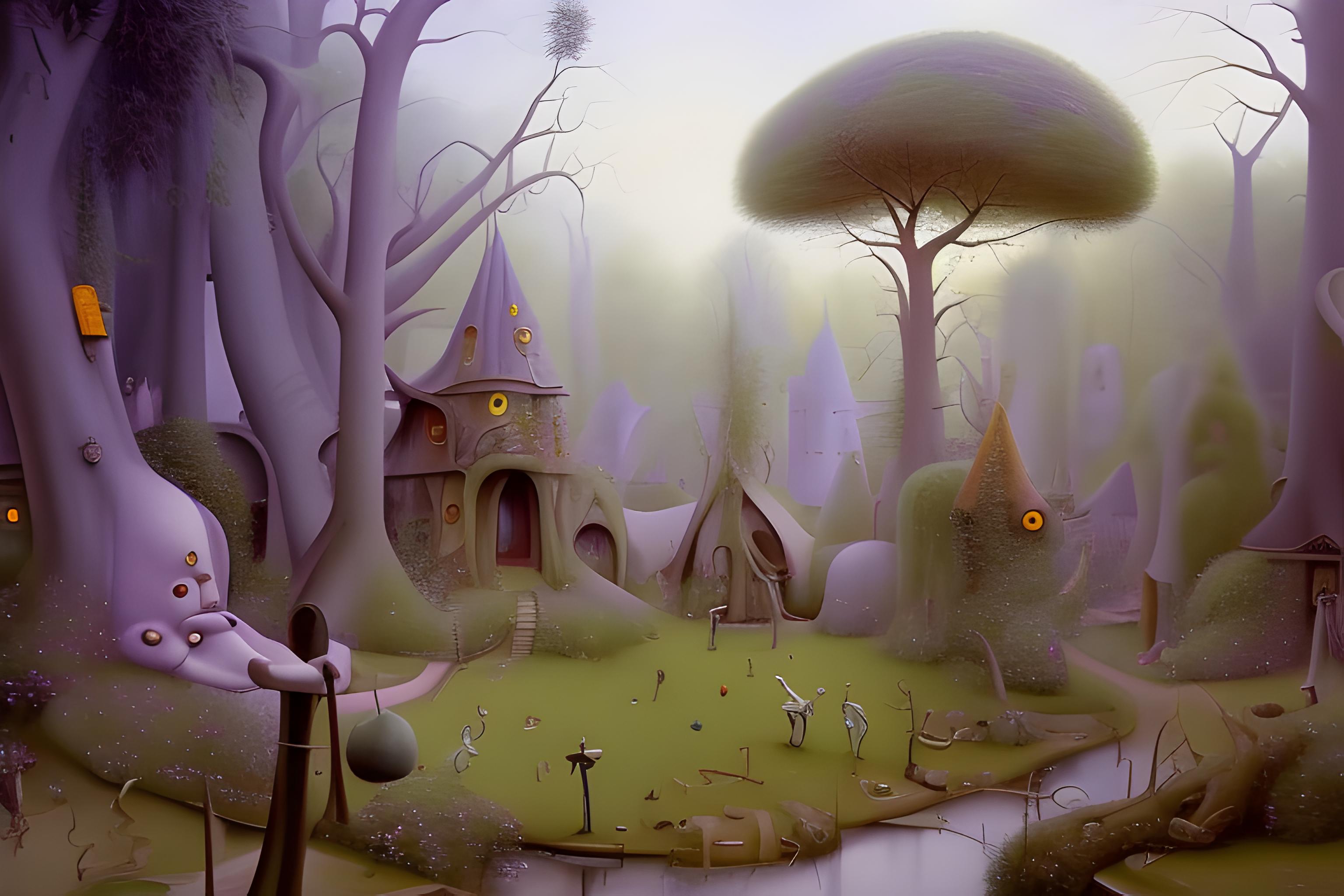 Surreal landscape in the style of Hieronymus Bosch.
A garden shed by the woods, a ghostly hyperreal…